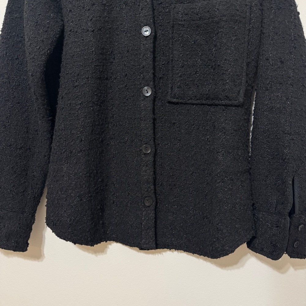 Abercrombie & Fitch Oversized Textured Tweed Button Up Shacket Small Black Coat - Picture 5 of 8
